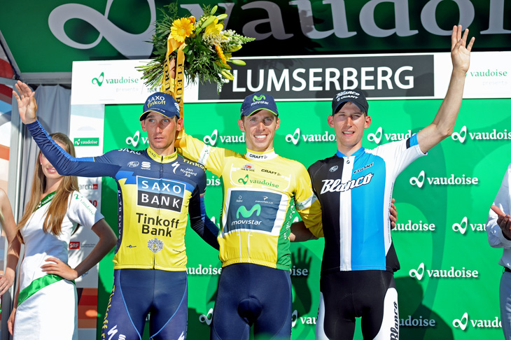 ツール・ド・スイス2013総合表彰台　左から3位クロイツィゲル、1位コスタ、2位モレマ: photo:Riccardo Scanferla