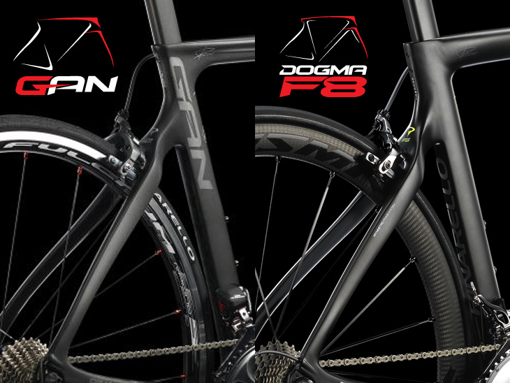 GAN vs DOGMA F8、このように非常に似通ったシルエットをしていますが<br />比較するとわかるようにGANはDOGMA F8の技術を継承してまったく新しく設計されたニューモデルです。